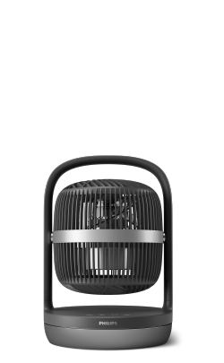 A short black Philips Table Fan 3000 Series with automatic oscillation.