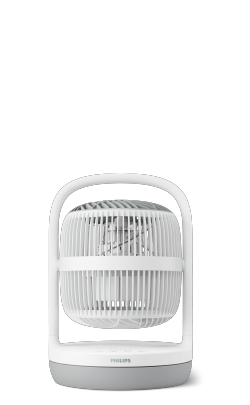 A short Philips Table Fan 3000 Series with a white exterior and a grey base.
